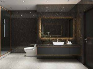 Luxurious Modern Bathroom Cabinets with Dramatic Marble Accents