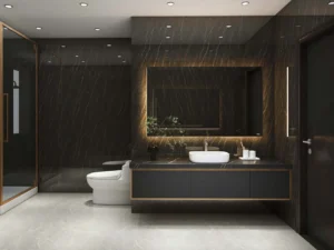Luxurious Modern Bathroom Cabinets with Dramatic Marble Accents