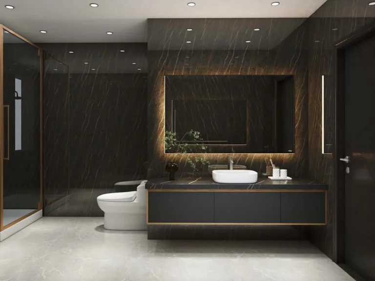 Luxurious Modern Bathroom Cabinets with Dramatic Marble Accents