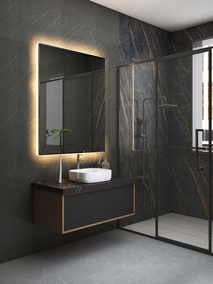 Luxurious Modern Bathroom Cabinets with Dramatic Marble Accents