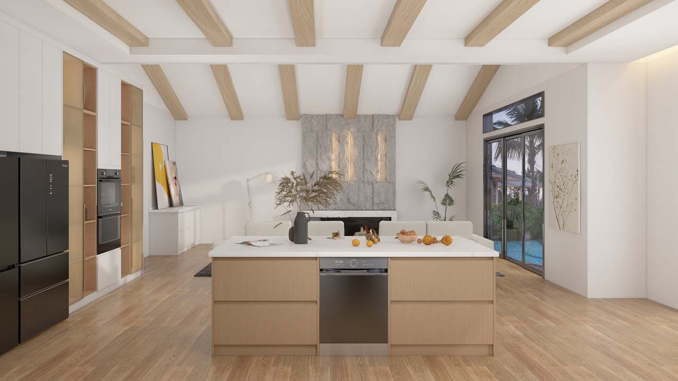 Bright and Airy Kitchen with Light Color Wood Cabinets