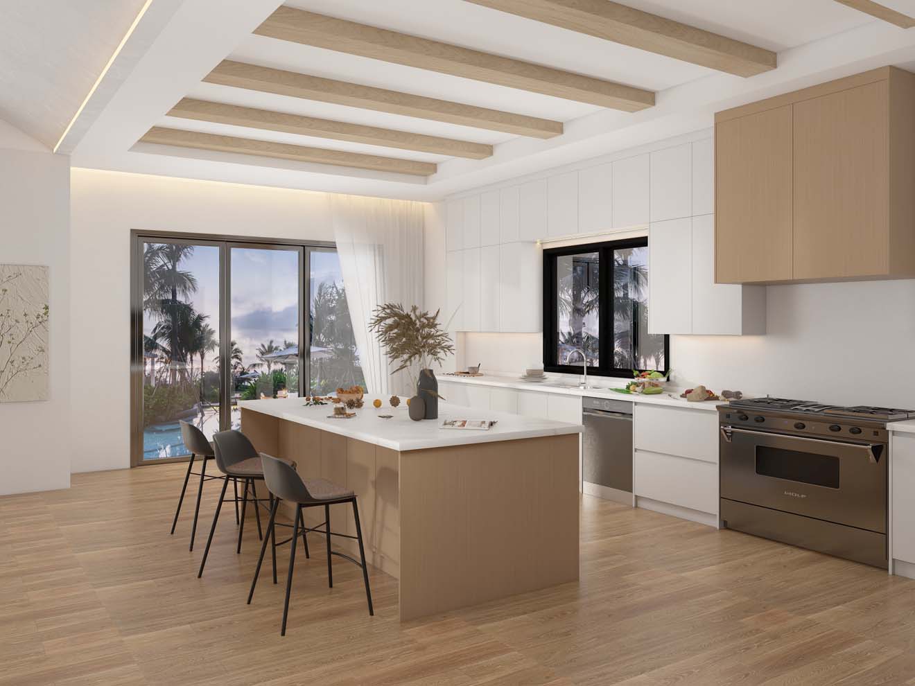 Bright and Airy Kitchen with Light Color Wood Cabinets