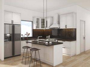 Classic White Kitchen Shaker Cabinets with Dark Accents