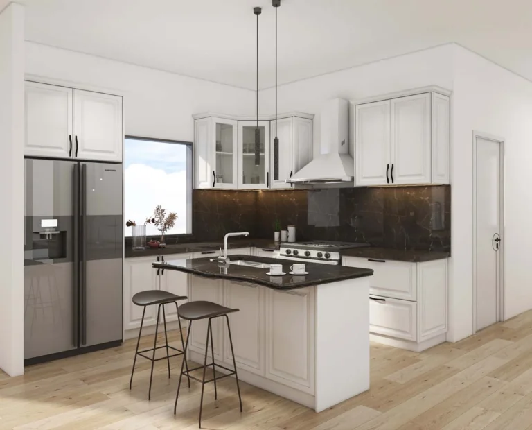 Classic White Kitchen Shaker Cabinets with Dark Accents