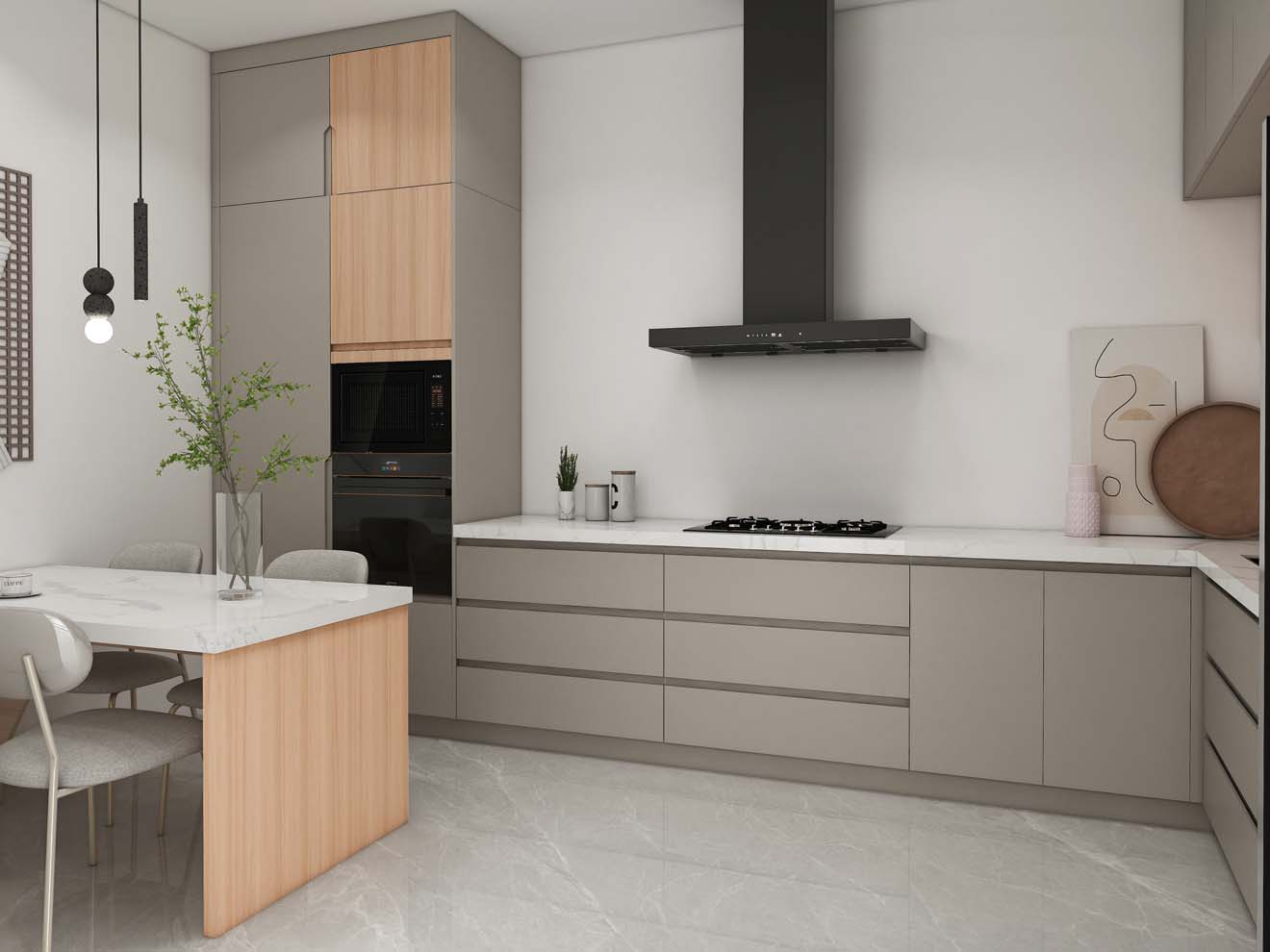 Contemporary Charm with Modern Grey Kitchen Cabinets