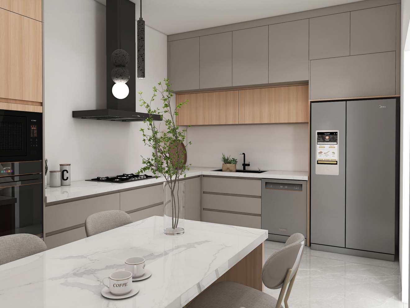 Contemporary Charm with Modern Grey Kitchen Cabinets