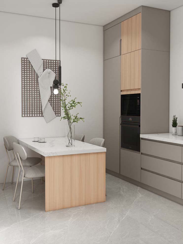 Contemporary Charm with Modern Grey Kitchen Cabinets
