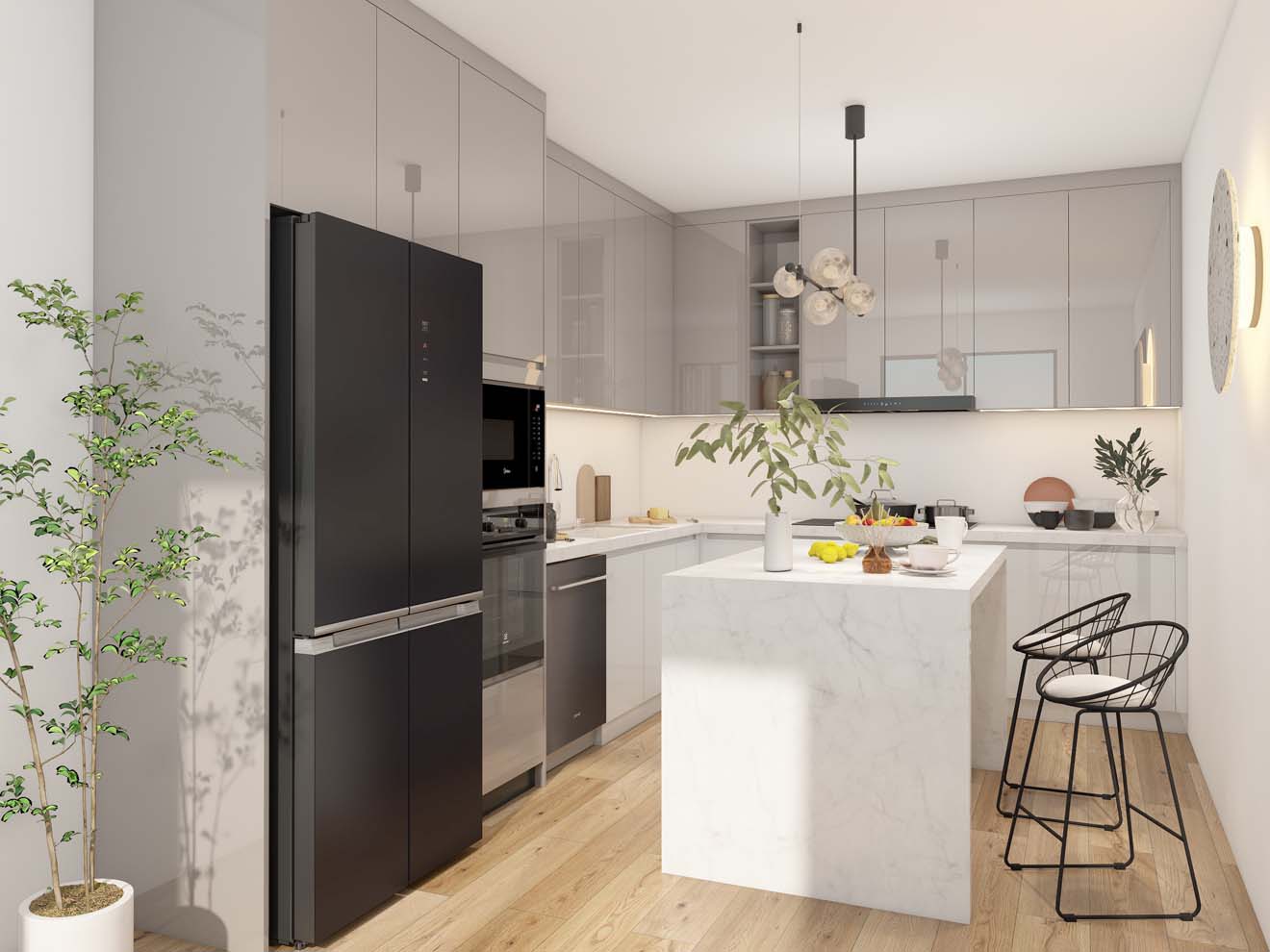 Elegant White Lacquer Cabinets for a Bright Modern Kitchen