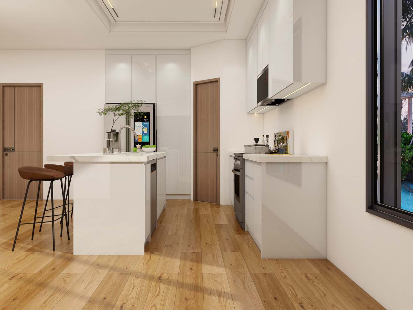 Glossy Lacquer Kitchen Cabinets for a Bright Modern Look