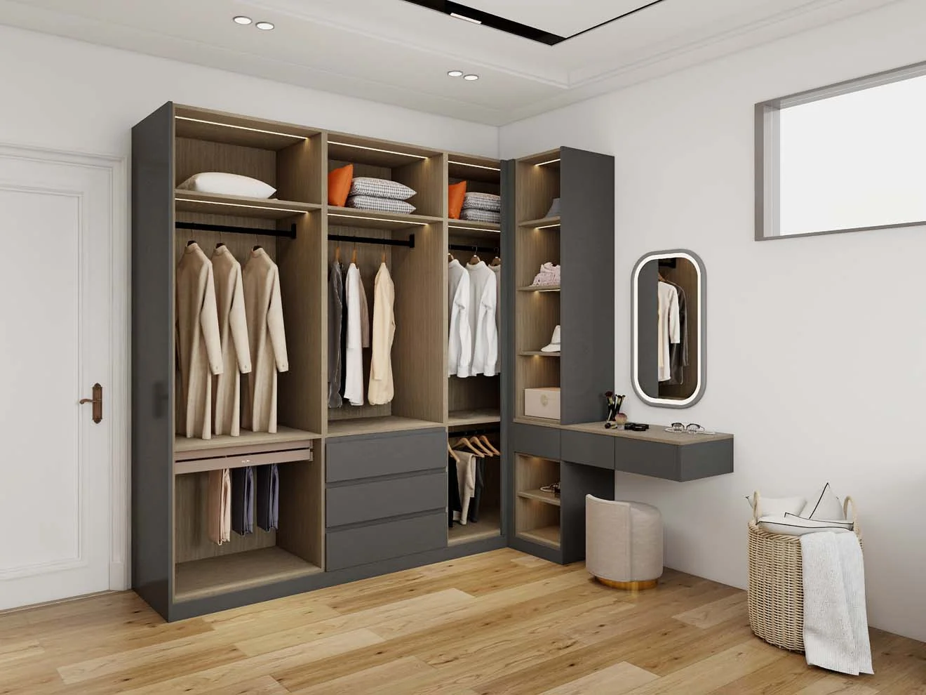 Luxurious Modern Black Closet with Glass-Front Doors