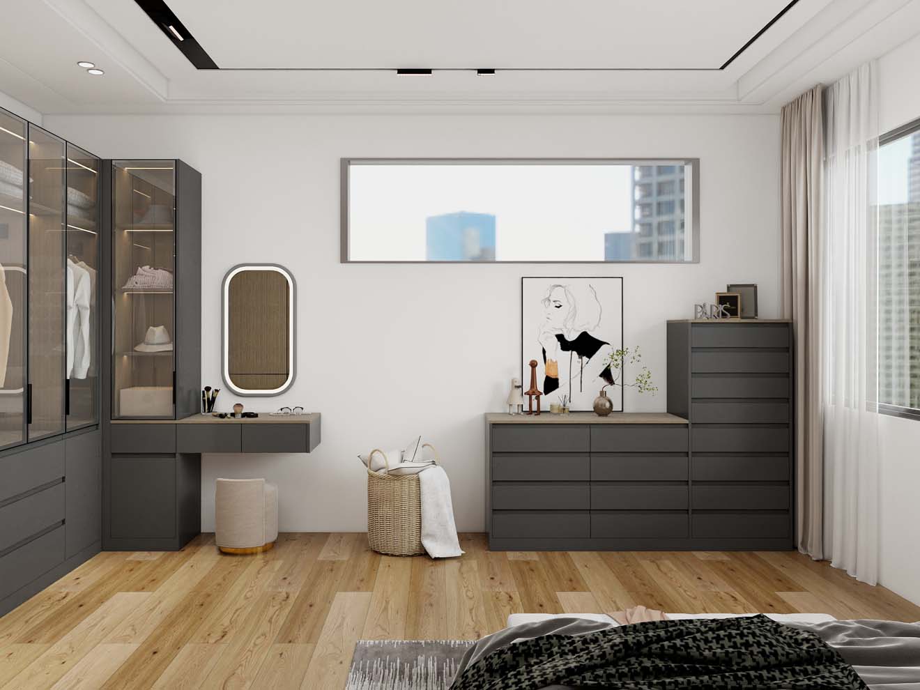Luxurious Modern Black Closet with Glass-Front Doors