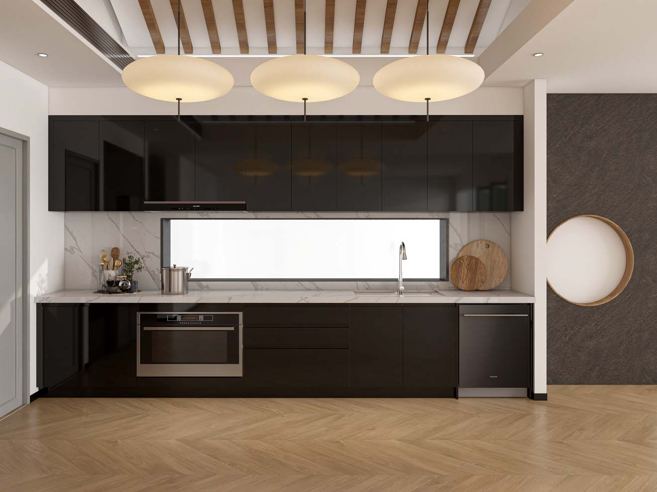 Modern Elegance with Glossy Lacquer Kitchen Cabinets