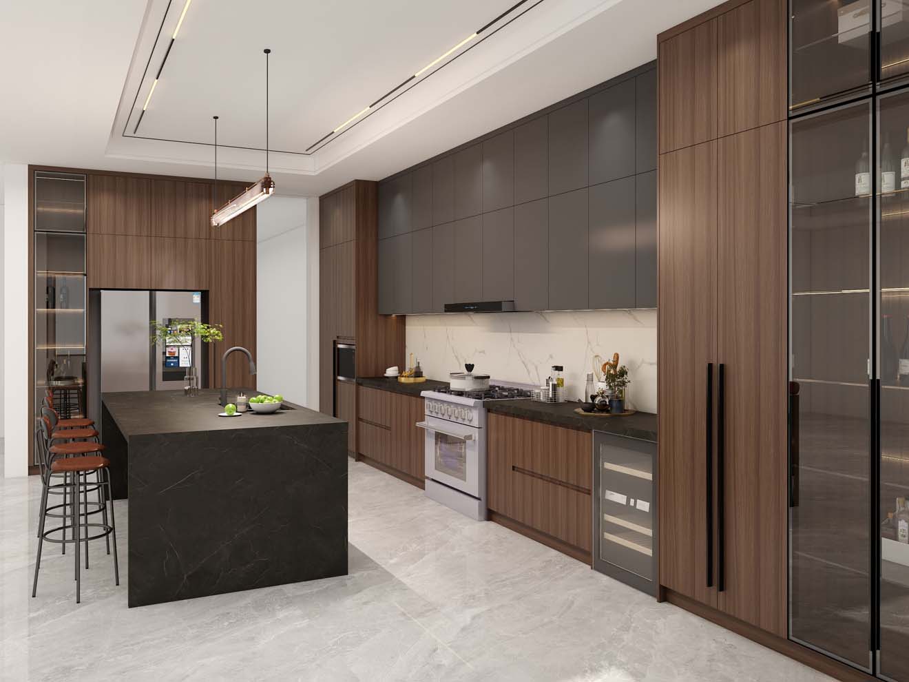Sleek Dark Kitchen Cabinets Define Modern Elegance