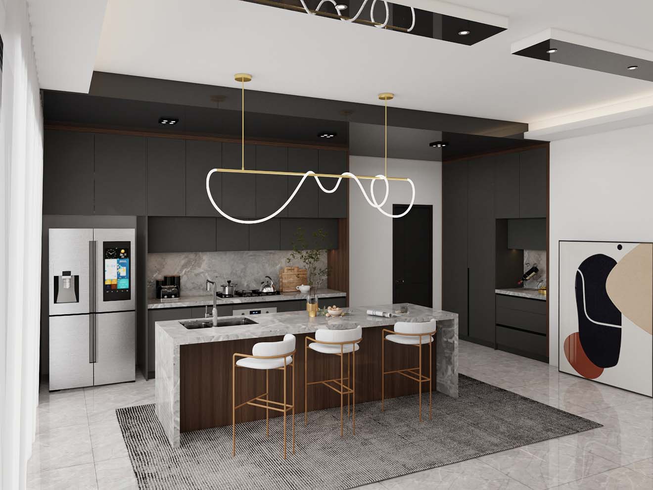 Sophisticated Black Kitchen Cabinets with Marble Elegance