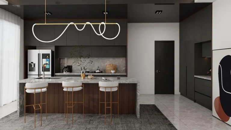 Sophisticated Black Kitchen Cabinets with Marble Elegance