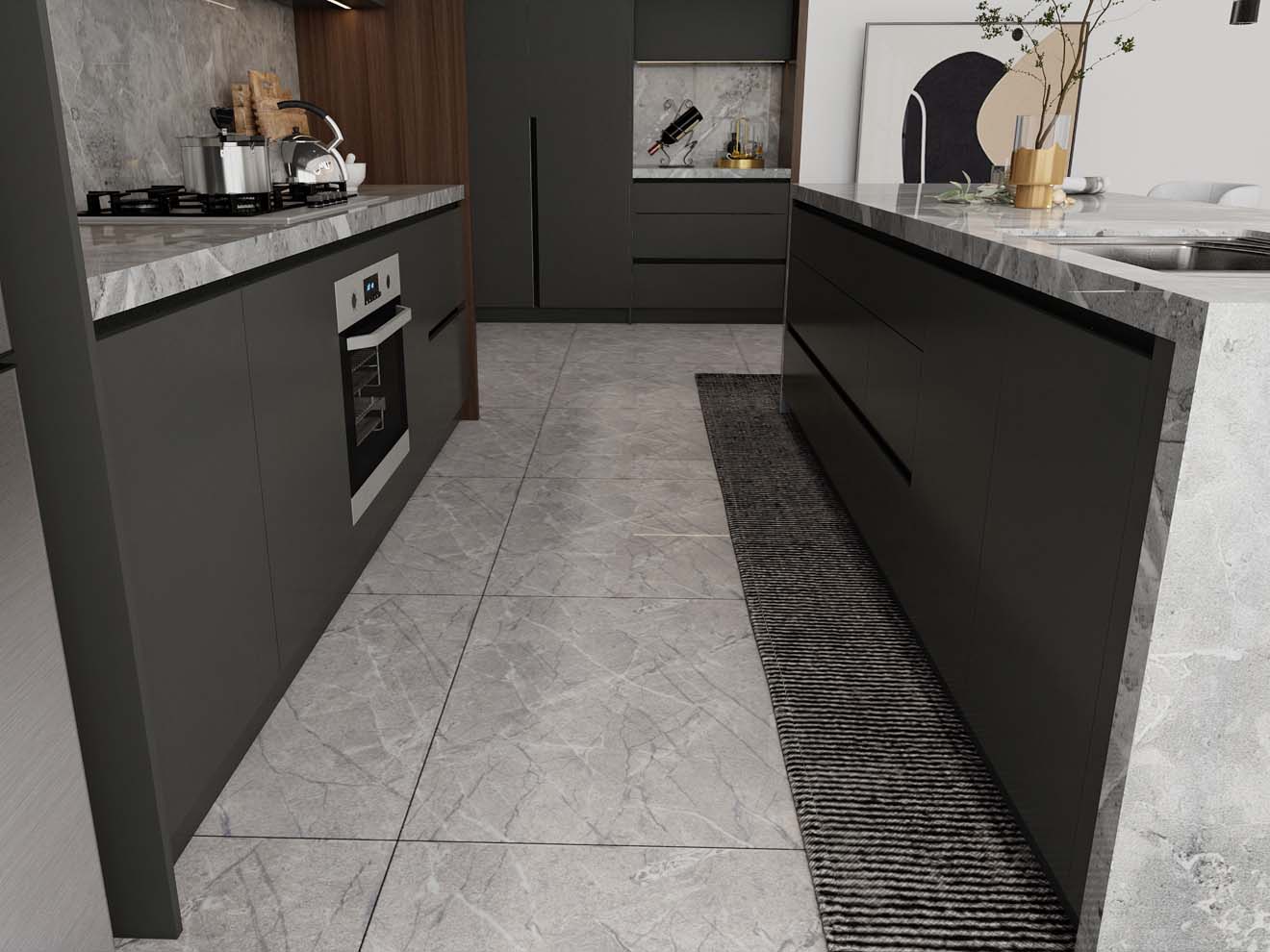 Sophisticated Black Kitchen Cabinets with Marble Elegance