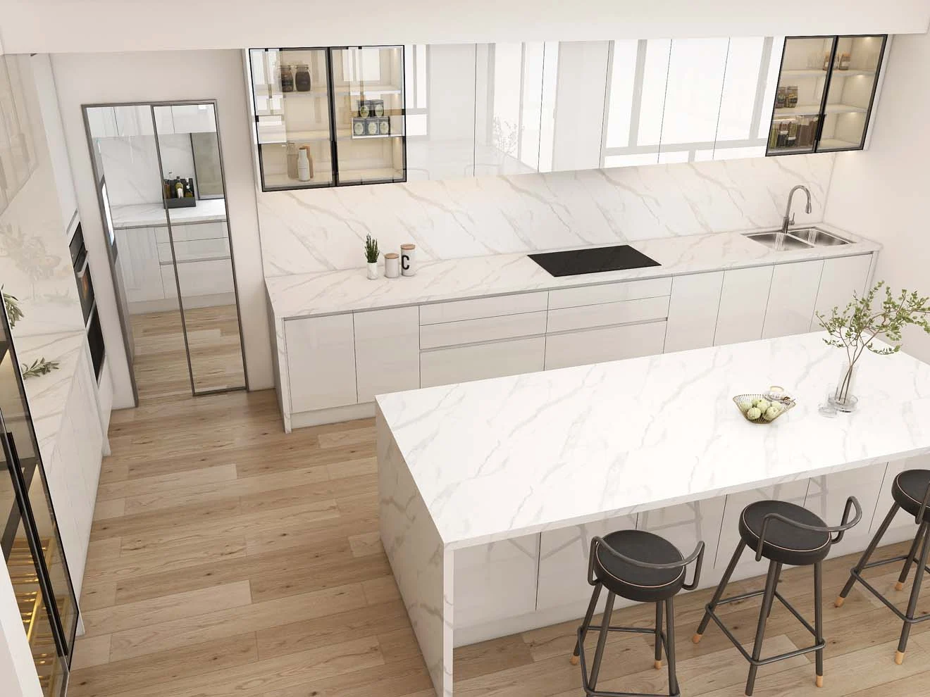 Timeless Elegance with White Kitchen Cabinets and Marble Accents