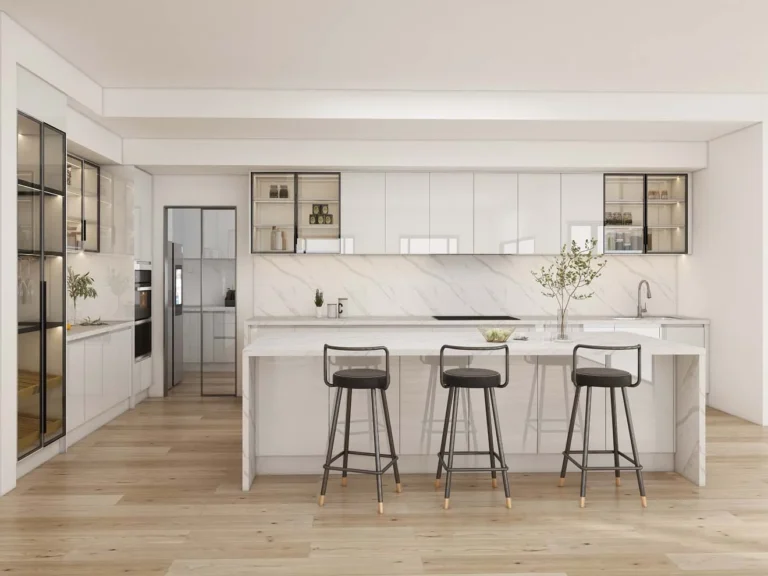 Timeless Elegance with White Kitchen Cabinets and Marble Accents