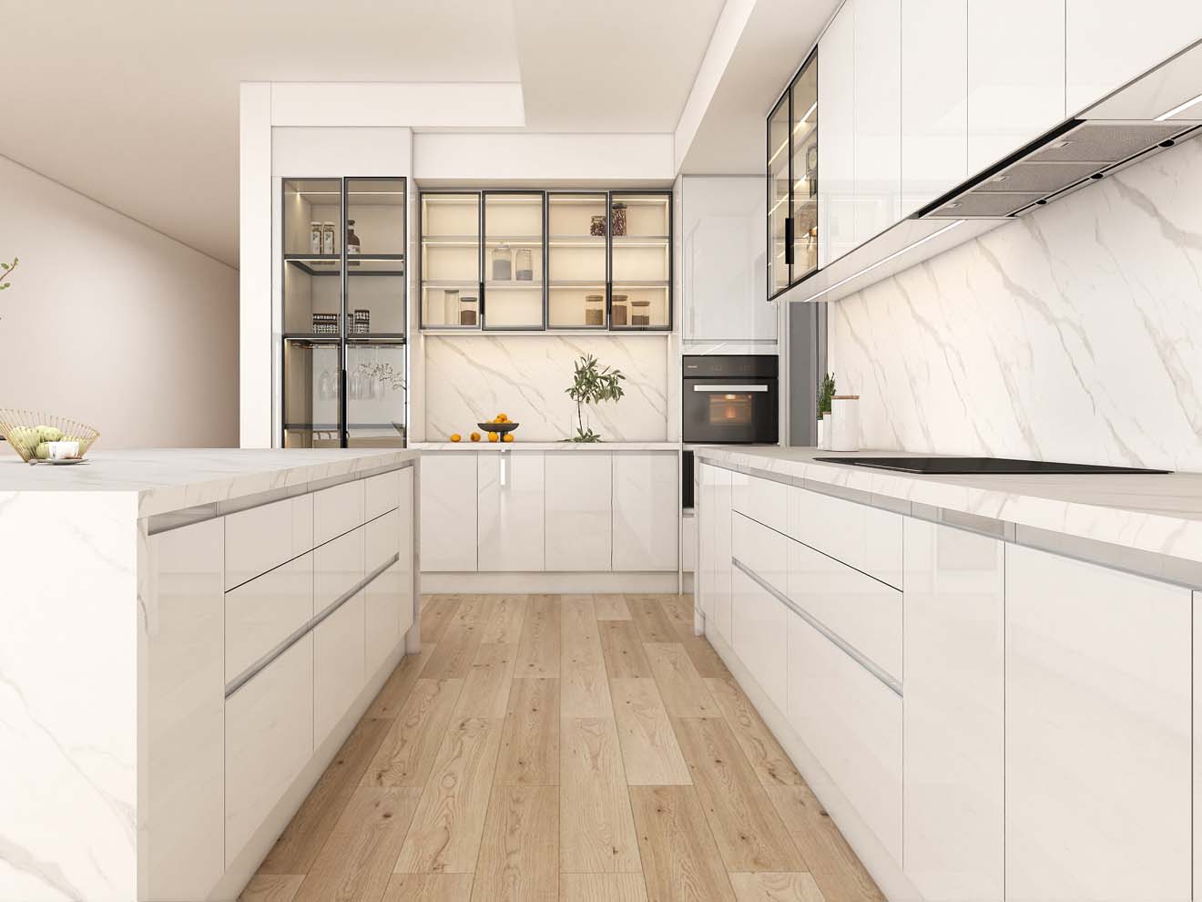 Timeless Elegance with White Kitchen Cabinets and Marble Accents