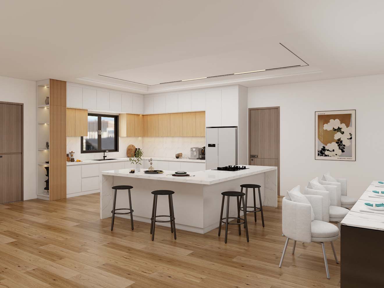 Bright and Modern Kitchen Designs With White Cabinets and Wood Accents