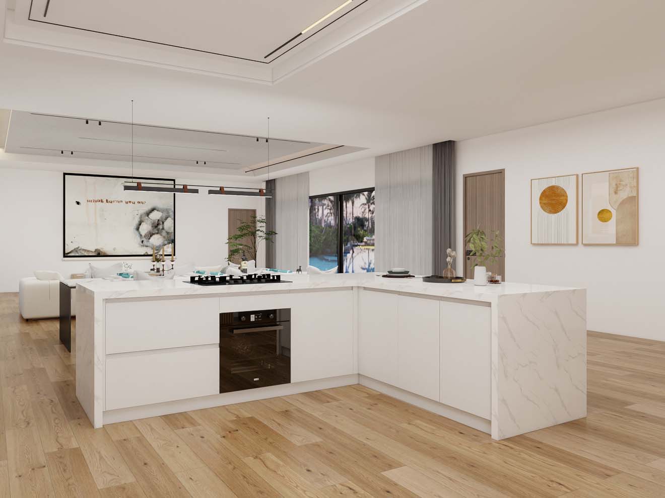 Bright and Modern Kitchen Designs With White Cabinets and Wood Accents