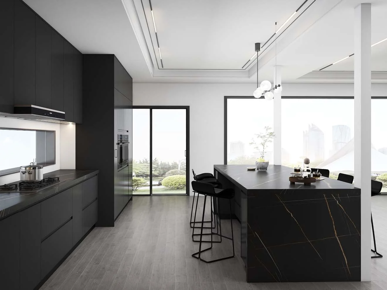 Sleek and Modern Dark Grey Kitchen Cabinets with Golden Accents - PA ...