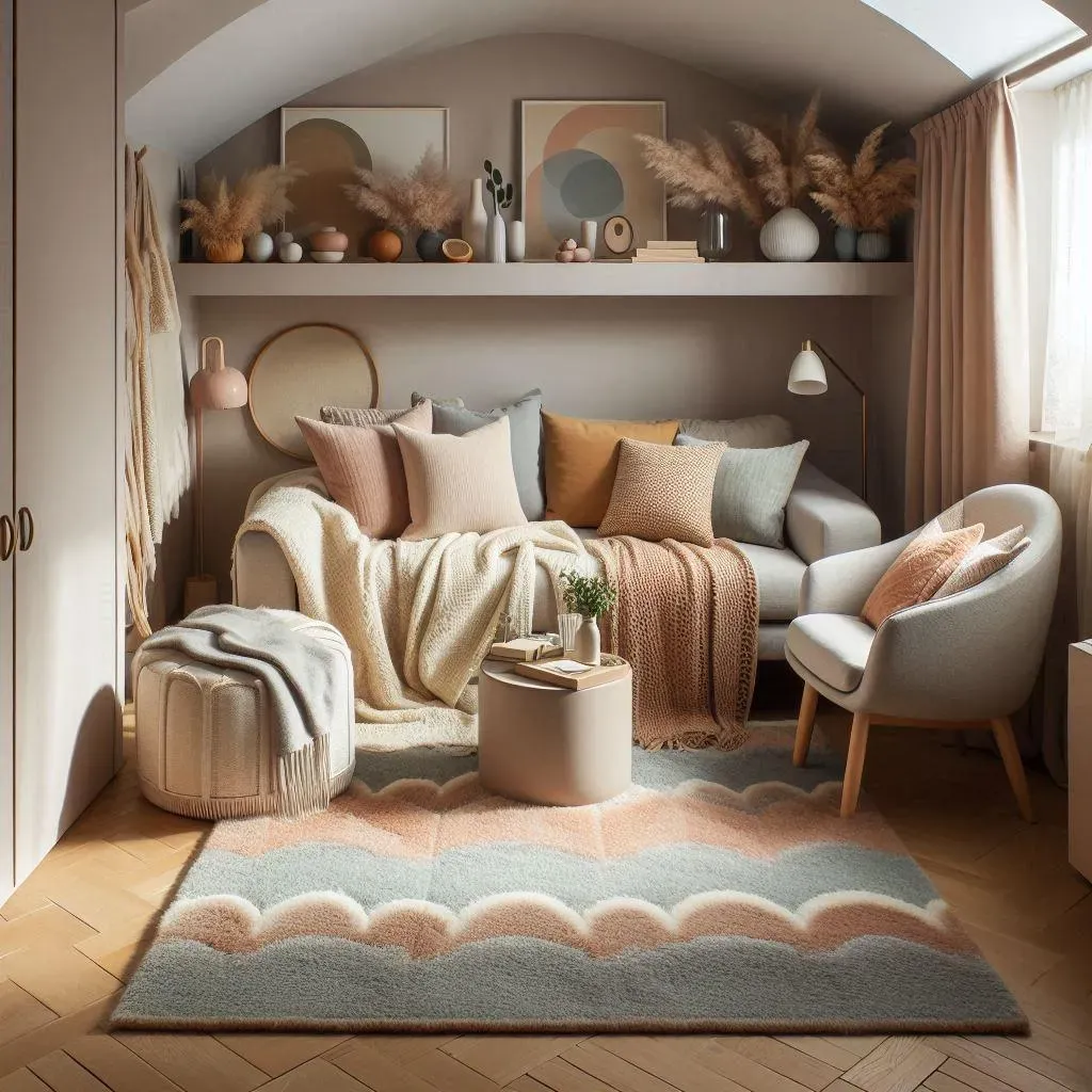 A soft pastel rug with gentle waves
