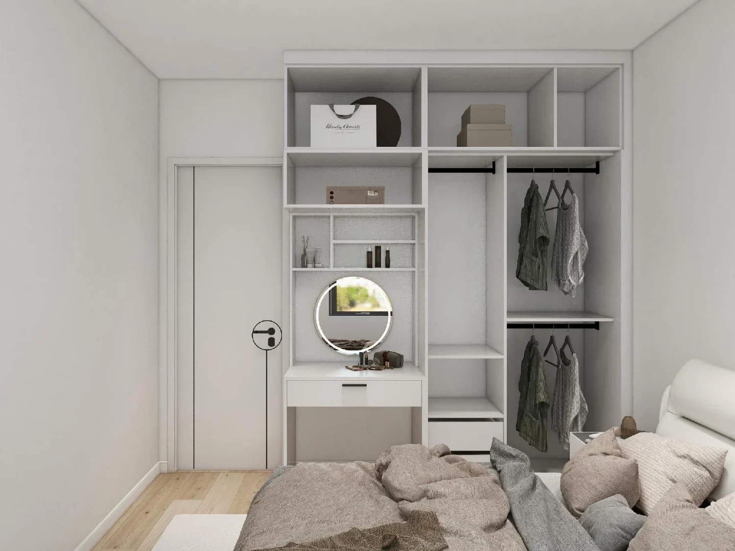 Elegante armario blanco con puertas corredizas para dormitorios modernos