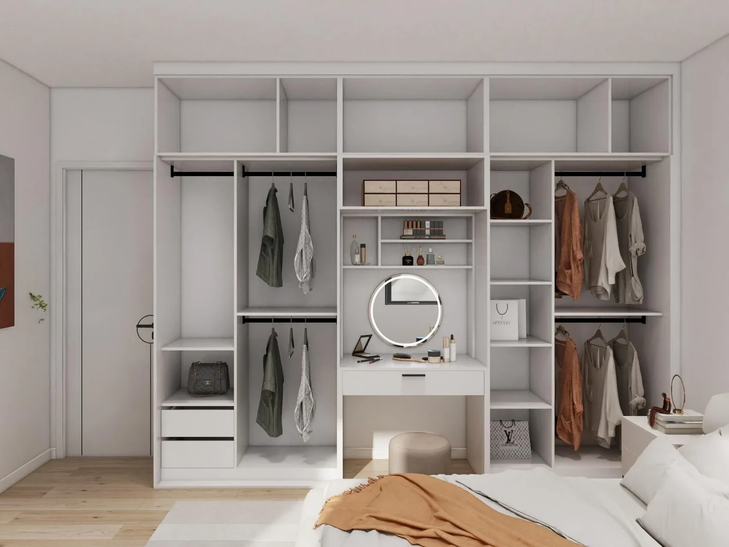 Elegante armario blanco con puertas corredizas para dormitorios modernos