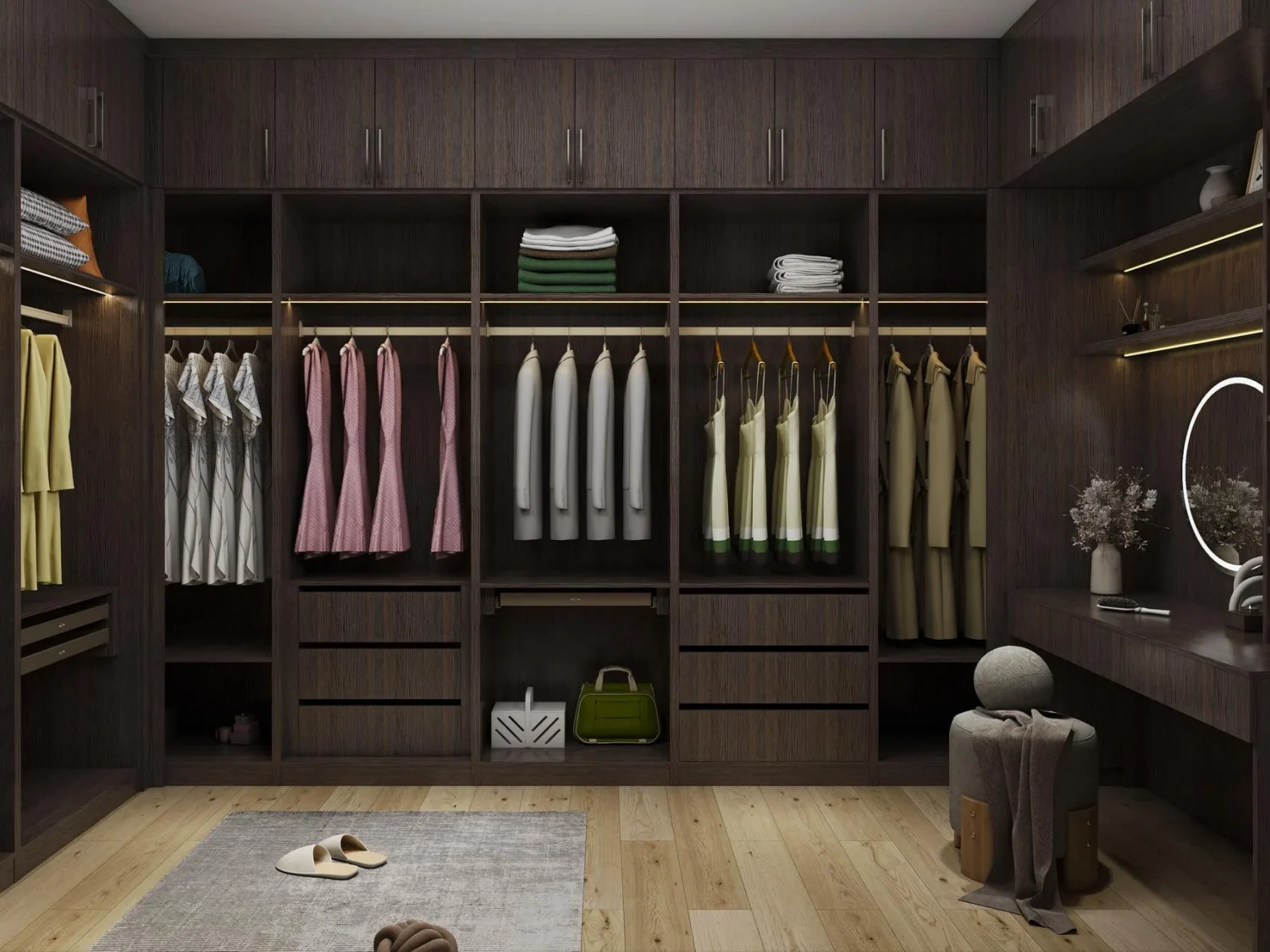 Lemari Walk-In Kayu Mewah untuk Solusi Penyimpanan Elegan
