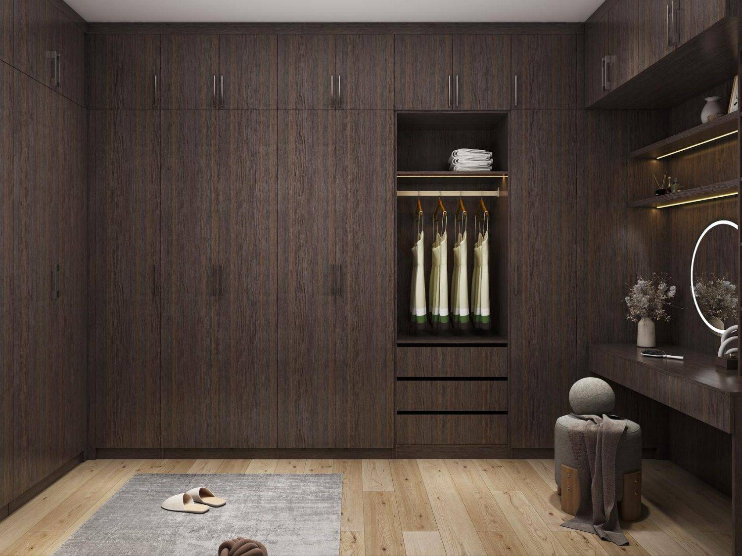 Luxurious Wood Walk-In Closet for Elegant Storage Solutions