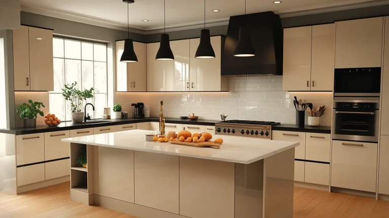 Beige High Gloss Kitchen Cabinets