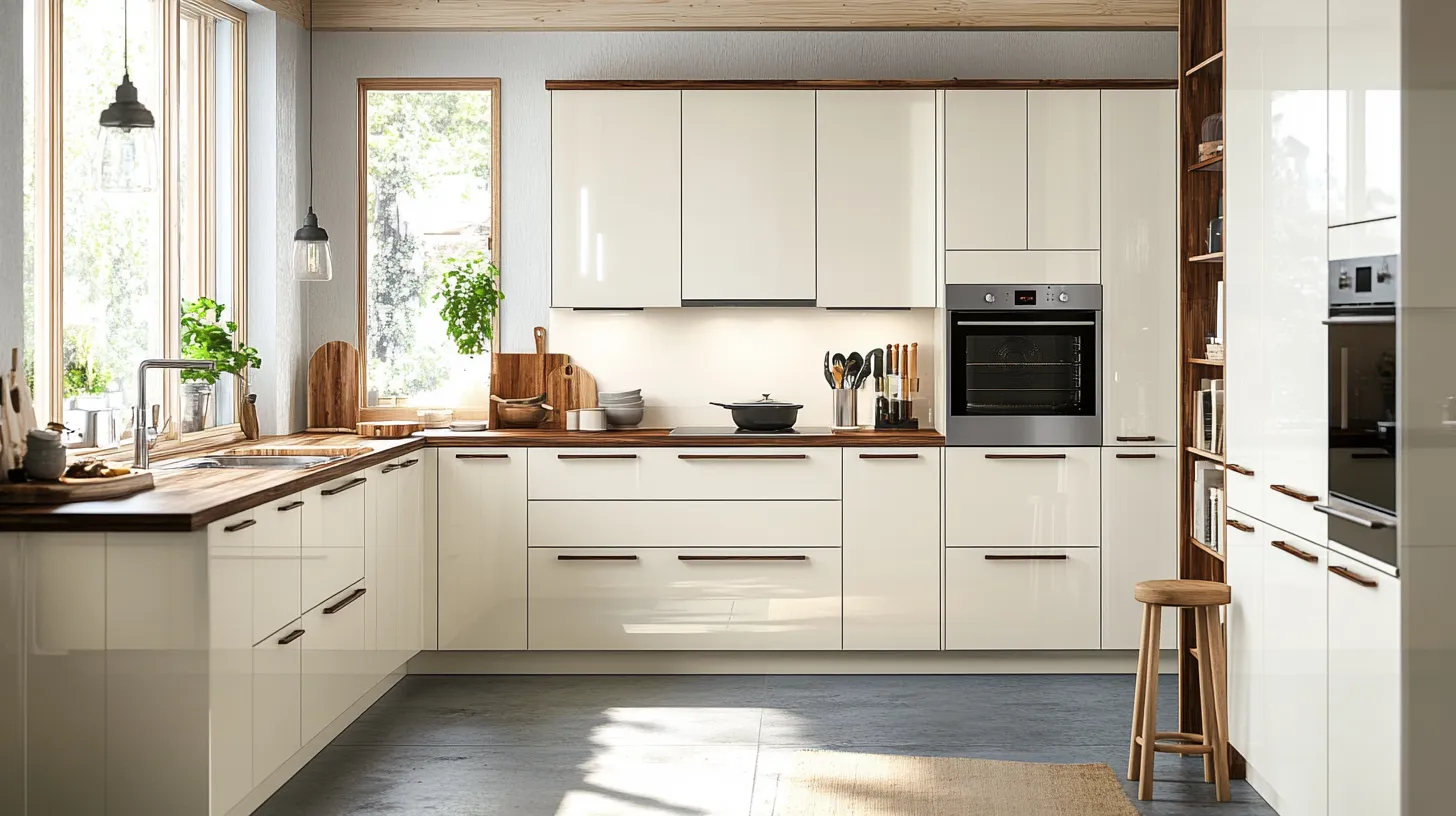 Modern Lacquer kitchen with beige cabinets