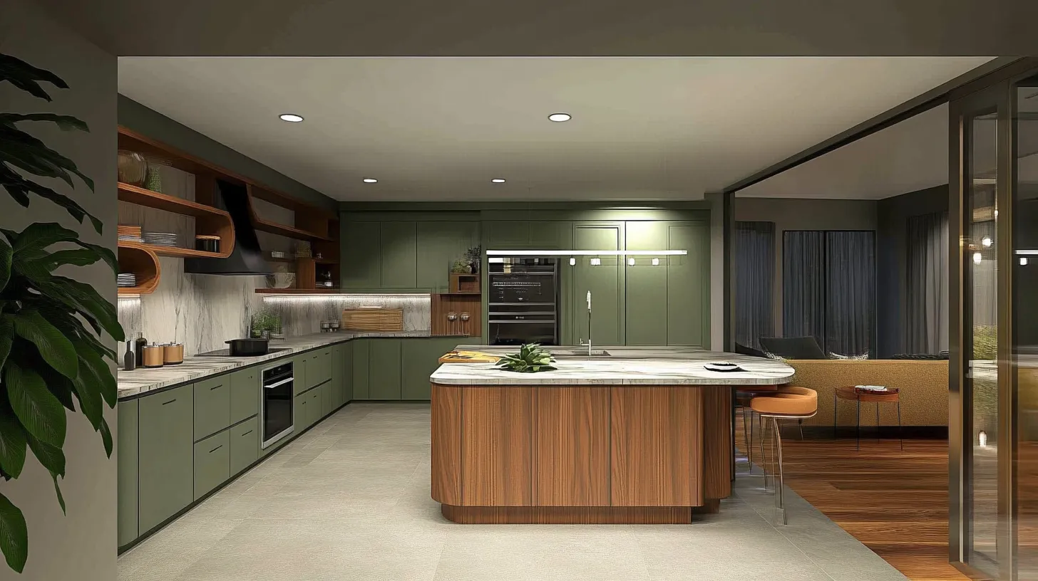 Textured Walls With Green Cabinet