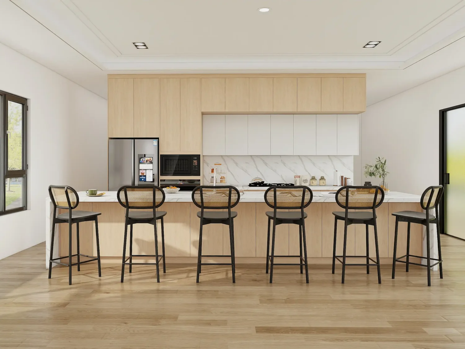 Organic Modern Oak Kitchen with a dining table extension