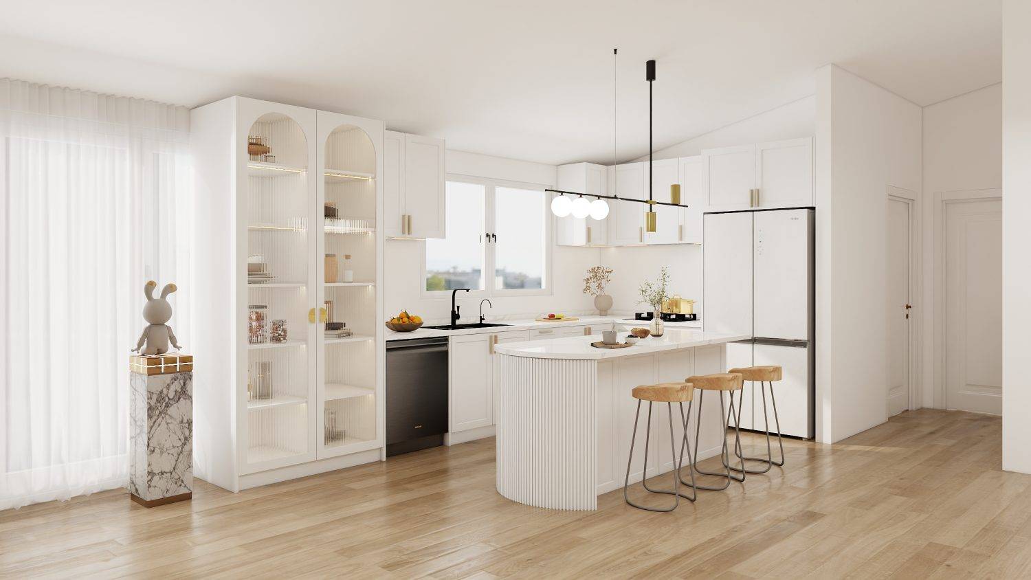 Enhance your kitchen with bright white cabinets. Timeless design, durable materials, and ample storage create a clean, airy, and elegant space.