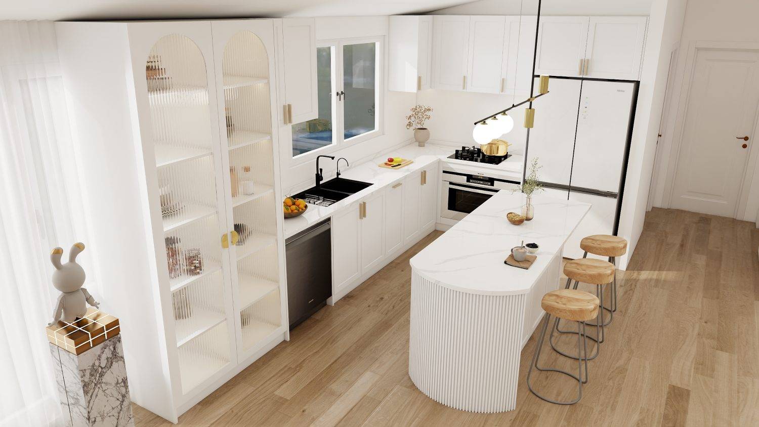 Enhance your kitchen with bright white cabinets. Timeless design, durable materials, and ample storage create a clean, airy, and elegant space.
