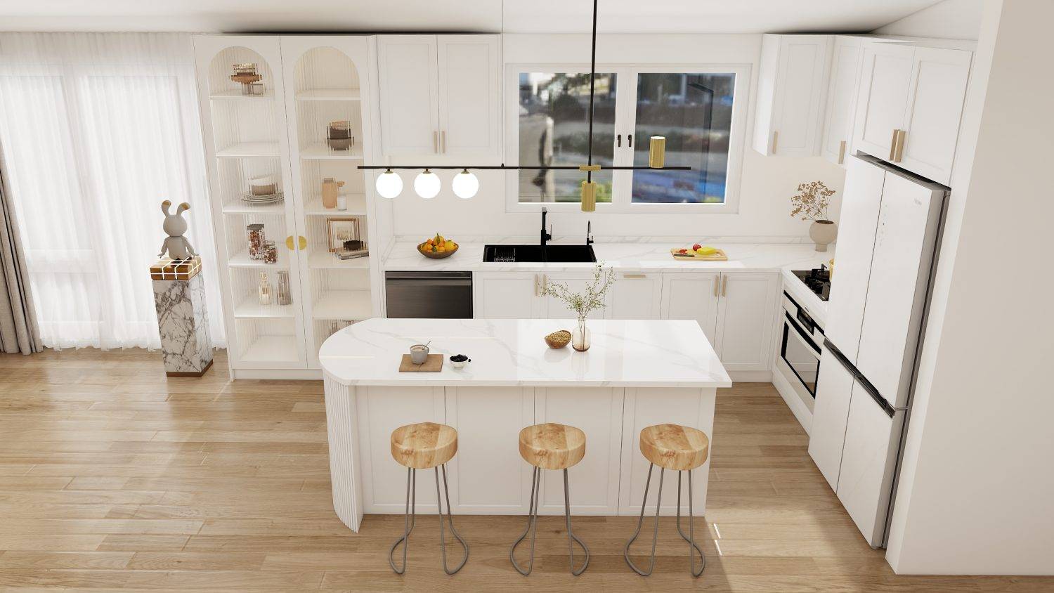 Enhance your kitchen with bright white cabinets. Timeless design, durable materials, and ample storage create a clean, airy, and elegant space.