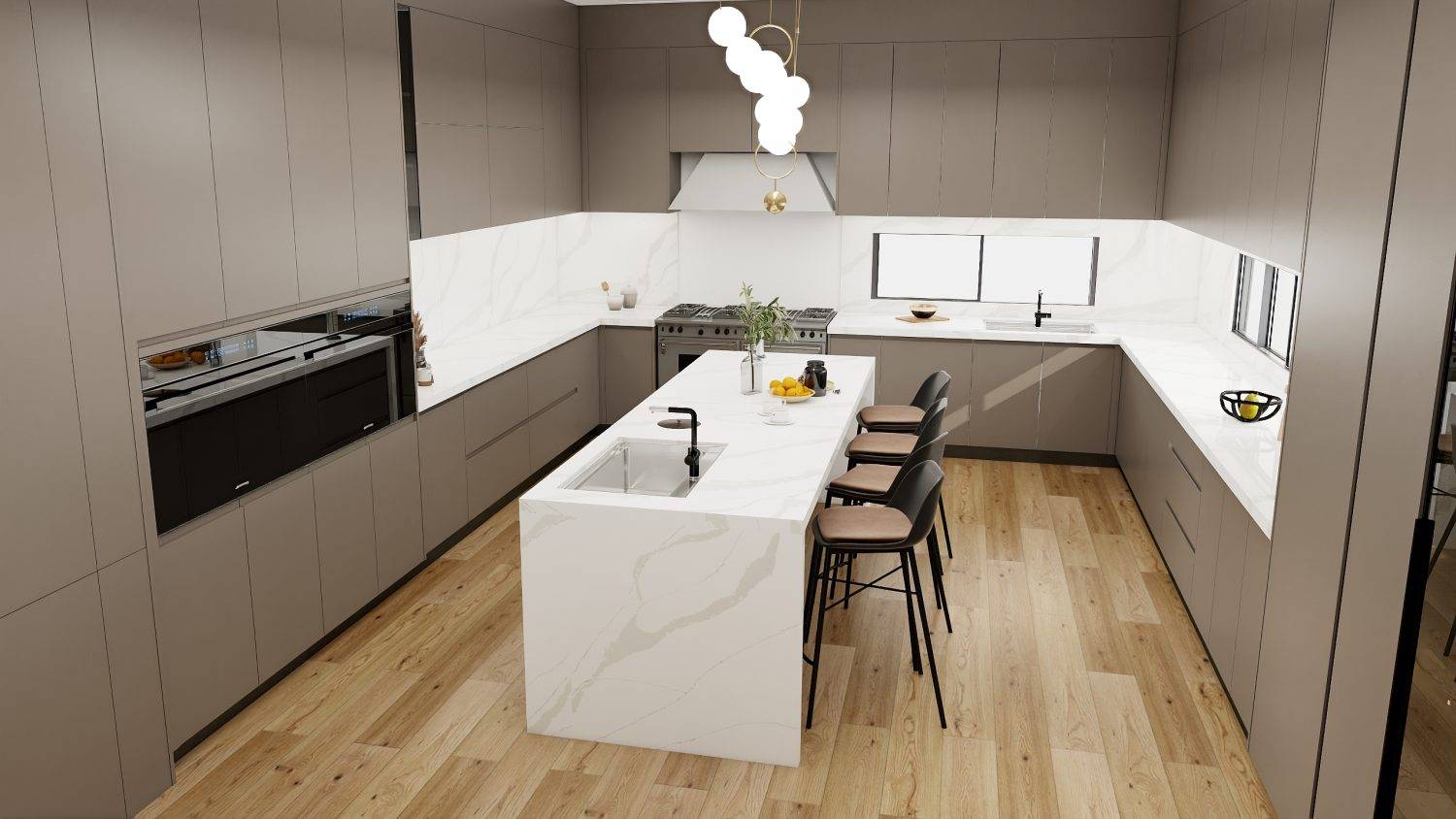 Contemporary kitchen featuring PA Home modern minimalist cabinets with clean lines and elegance.