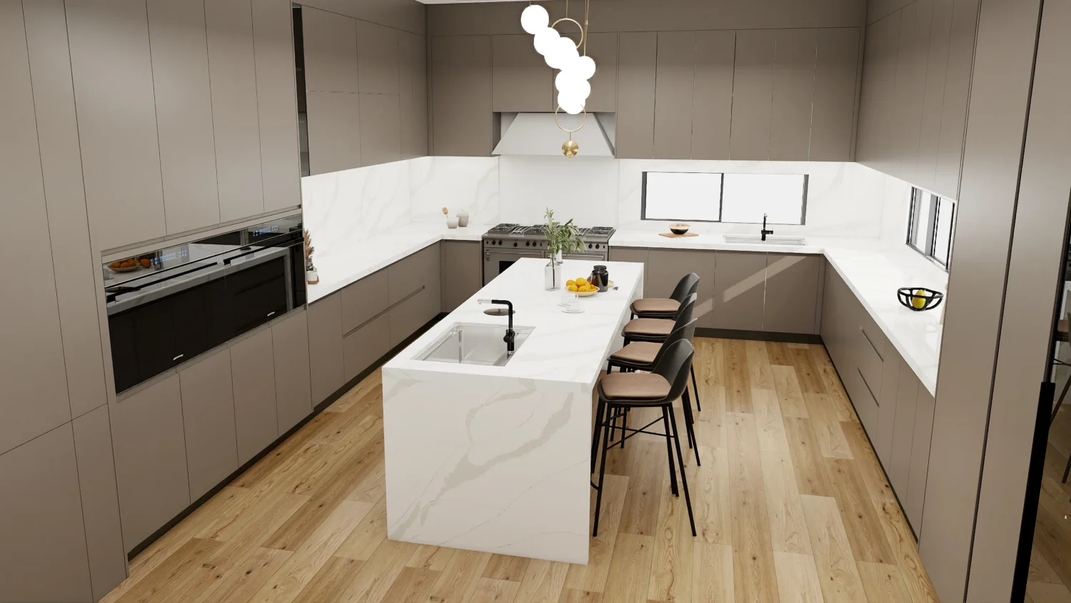Cozinha contemporânea com armários minimalistas modernos da PA Home com linhas limpas e elegância.