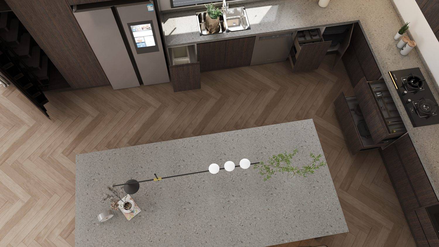 Elegant High-Gloss Brown Cabinets from PA Home, combining style and functionality for your kitchen remodel.