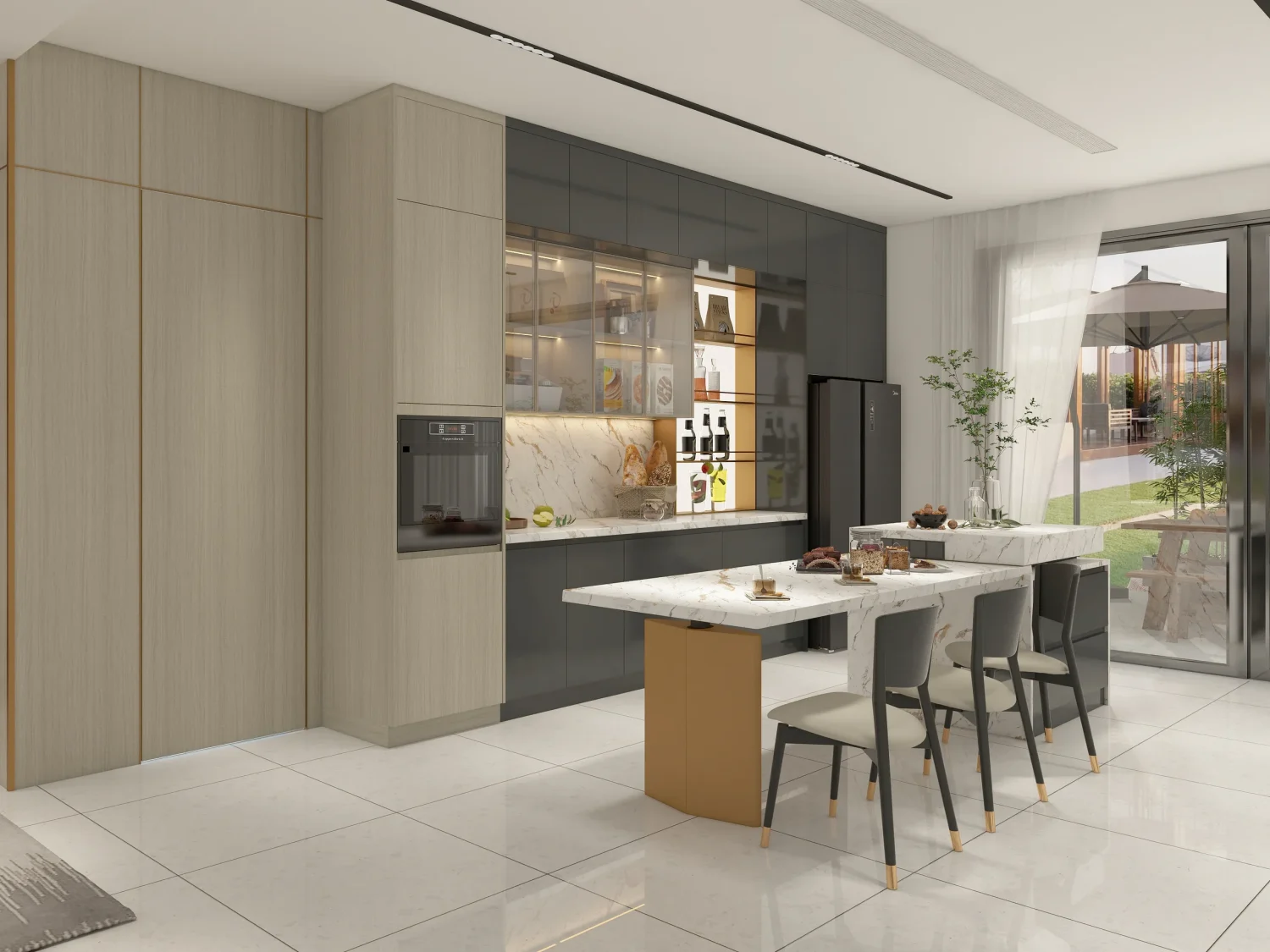 Grey Cabinets with Lighting