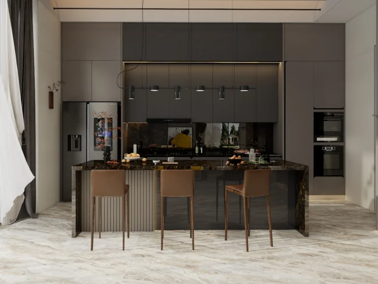 Upgrade your kitchen with handleless island cabinets. Sleek design, push-to-open functionality, and ample storage combine elegance and modern convenience.