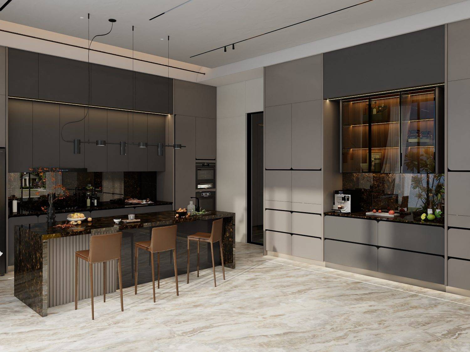 Upgrade your kitchen with handleless island cabinets. Sleek design, push-to-open functionality, and ample storage combine elegance and modern convenience.
