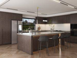 High-Gloss Brown Cabinets for Warm, Rich Style