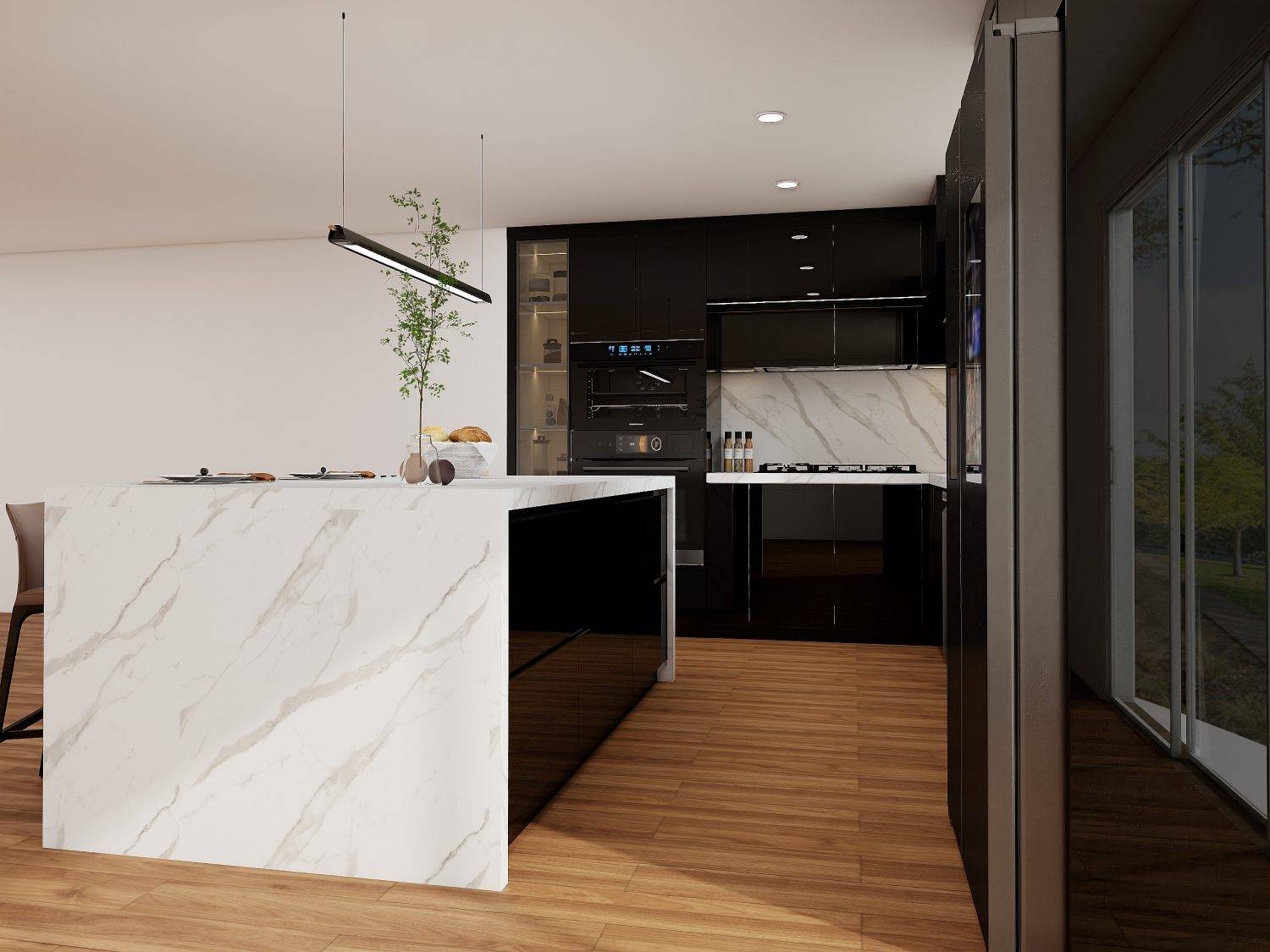 High Gloss Cabinets in a modern kitchen, showcasing premium storage solutions and reflective surfaces for enhanced lighting.