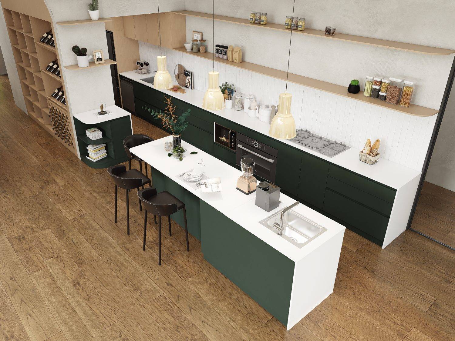 Transform your kitchen with glossy emerald green cabinets. Bold color, sleek finish, and smart storage create a modern, functional, and elegant space.