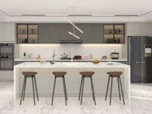 Matte Gray Cabinets with Integrated LED Illumination