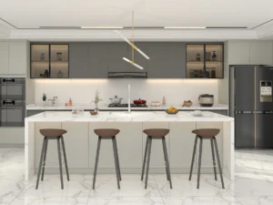 Matte Gray Cabinets with Integrated LED Illumination