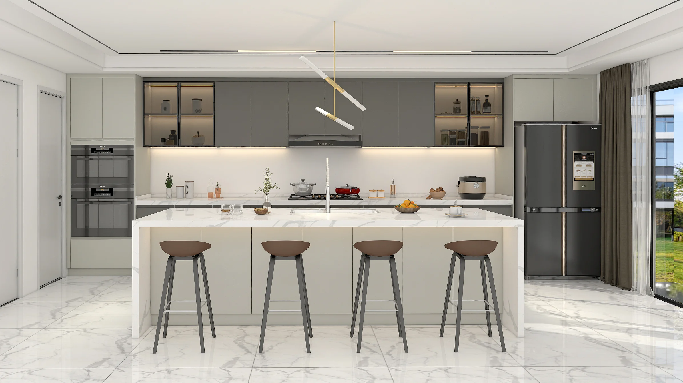 Matte Gray Cabinets with Integrated LED Illumination 1 Matte Gray Cabinets with Integrated LED Illumination